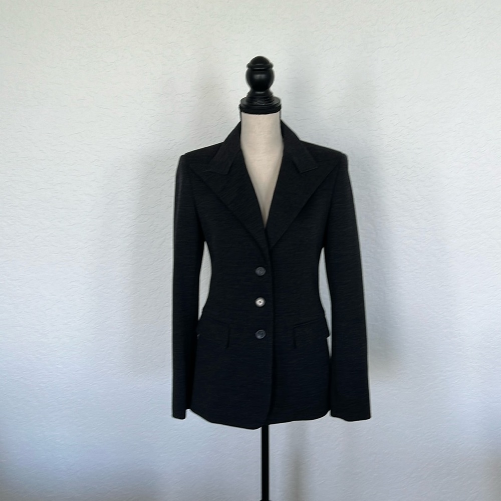 Hermes Grey Jacket Blazer with Leather Collar Detail in Size 38